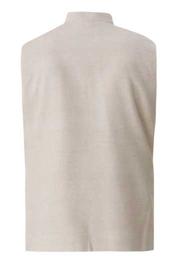 Shop_Gaurav katta_Beige Handloom Silk Nehru Jacket _Online_at_Aza_Fashions