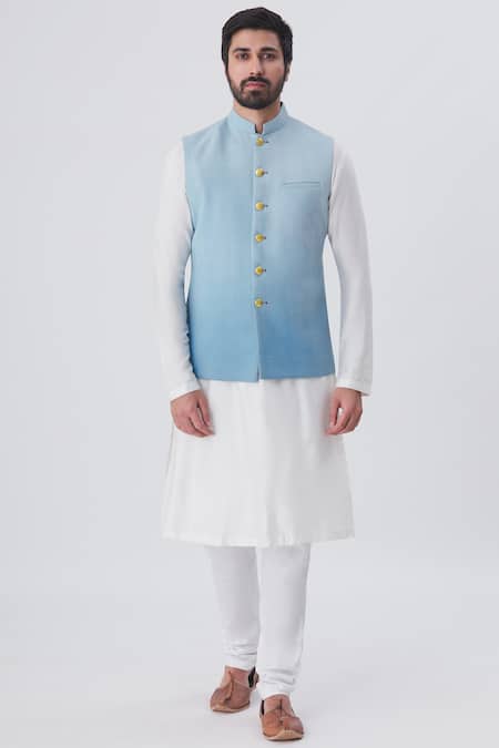Gaurav Katta_Blue Cotton Nehru Jacket _Online_at_Aza_Fashions