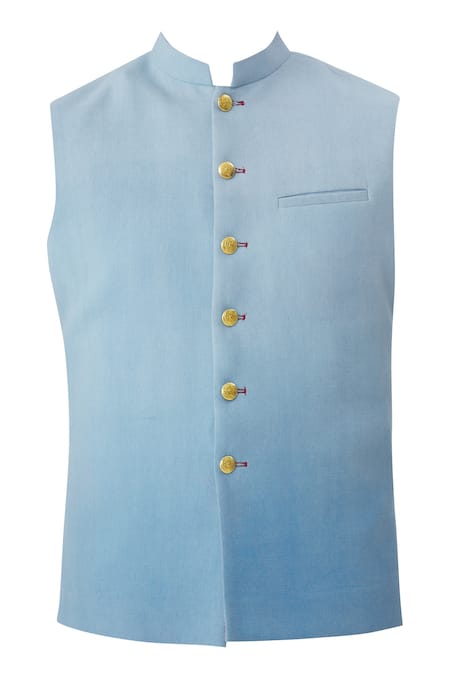 Buy_Gaurav Katta_Blue Cotton Nehru Jacket _Online_at_Aza_Fashions