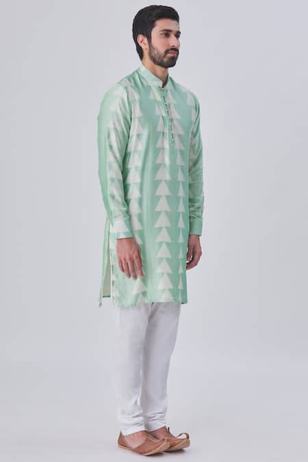 Gaurav Katta_Blue Silk Chanderi Kurta _Online_at_Aza_Fashions