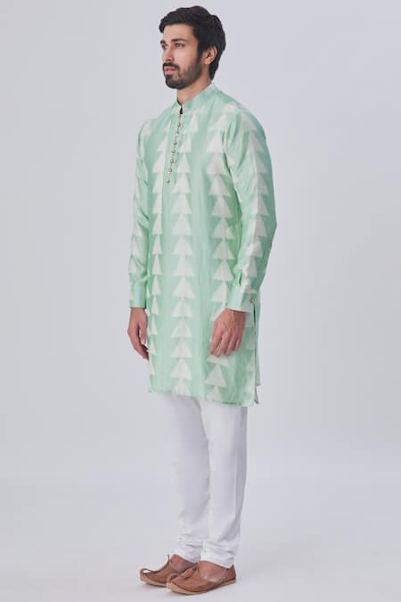 Buy_Gaurav Katta_Blue Silk Chanderi Kurta _Online_at_Aza_Fashions