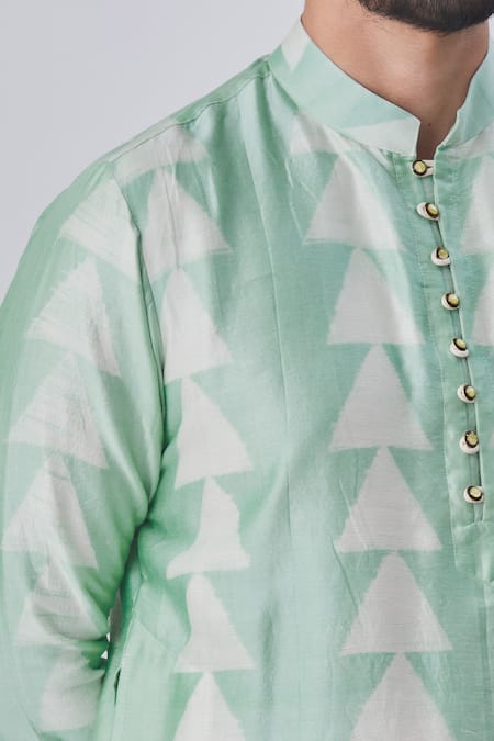 Gaurav Katta_Blue Silk Chanderi Kurta _at_Aza_Fashions