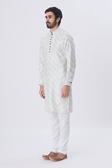 Buy_Gaurav Katta_Grey Silk Chanderi Kurta _Online_at_Aza_Fashions