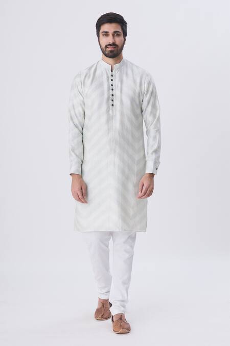 Shop_Gaurav Katta_Grey Silk Chanderi Kurta _Online_at_Aza_Fashions