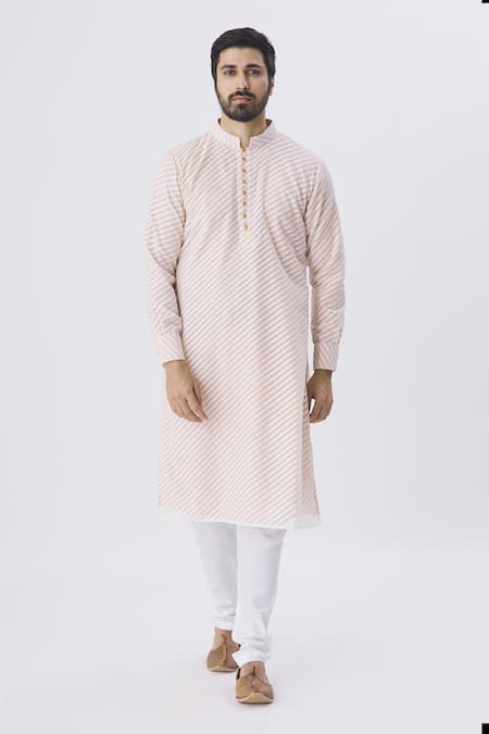 Shop_Gaurav Katta_Pink Organza Silk Chanderi Kurta _Online_at_Aza_Fashions