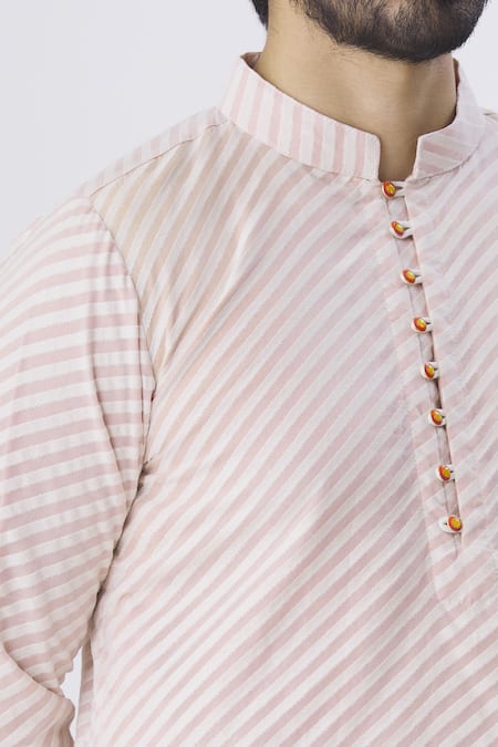 Gaurav Katta_Pink Organza Silk Chanderi Kurta _at_Aza_Fashions