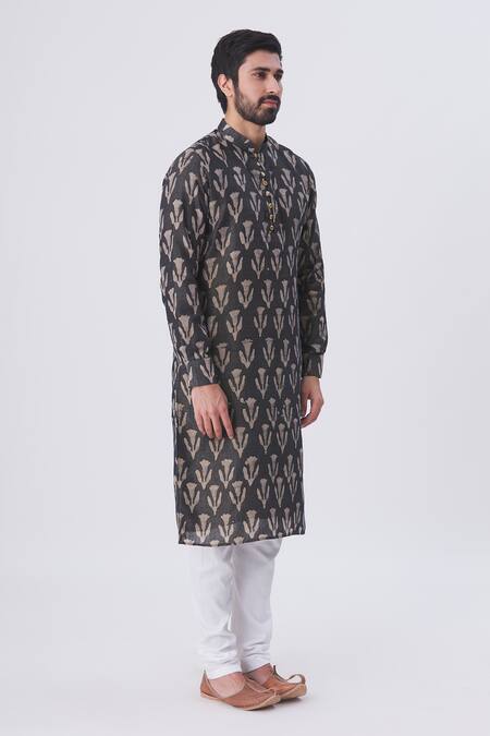 Gaurav Katta_Black Silk Tie Dye Kurta _Online_at_Aza_Fashions