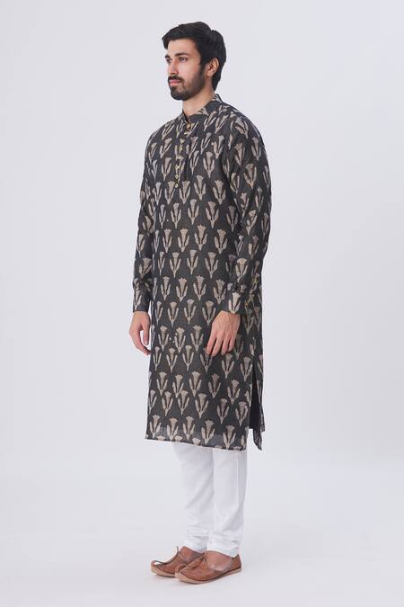 Buy_Gaurav Katta_Black Silk Tie Dye Kurta _Online_at_Aza_Fashions