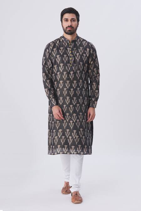 Shop_Gaurav Katta_Black Silk Tie Dye Kurta _Online_at_Aza_Fashions