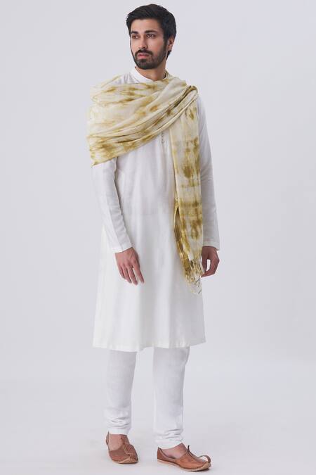 Gaurav Katta_White Silk Dupatta_Online_at_Aza_Fashions
