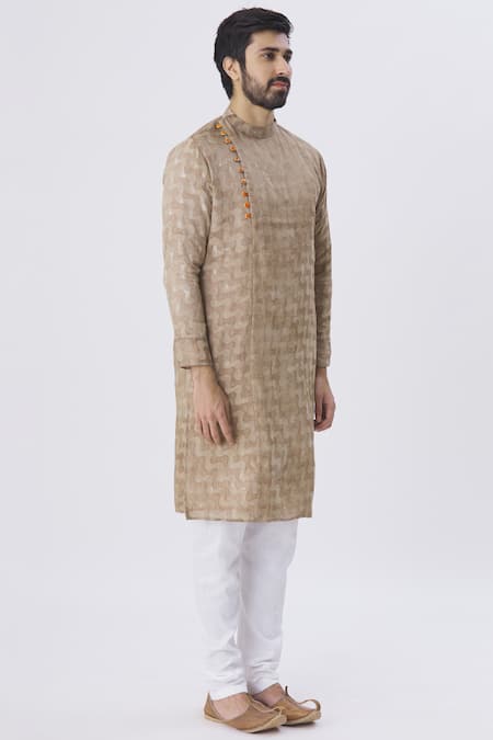 Gaurav Katta Brown Textured Silk Kurta Online at Aza Fashions Gaurav Katta_Brown Textured Silk Kurta_Online_at_Aza_Fashions
