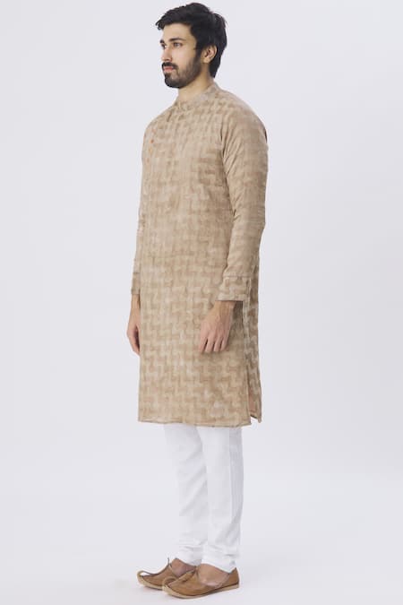 Buy Gaurav Katta Brown Textured Silk Kurta Online at Aza Fashions Buy_Gaurav Katta_Brown Textured Silk Kurta_Online_at_Aza_Fashions