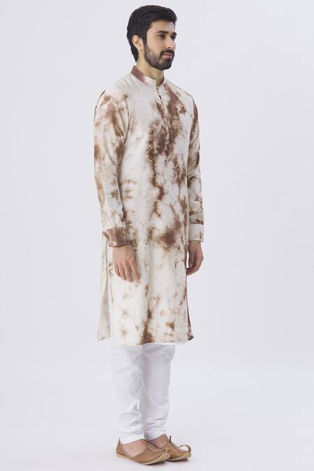 Gaurav Katta White Chanderi Tie-dye Kurta Online at Aza Fashions Gaurav Katta_White Chanderi Tie-dye Kurta _Online_at_Aza_Fashions