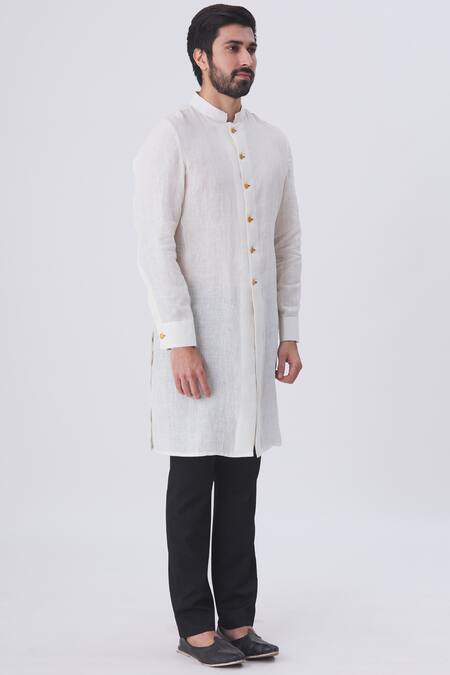Gaurav Katta_White Linen Kurta _Online_at_Aza_Fashions