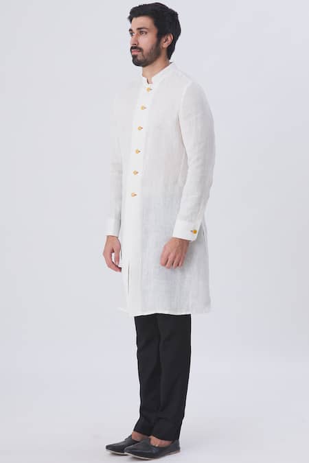 Buy_Gaurav Katta_White Linen Kurta _Online_at_Aza_Fashions