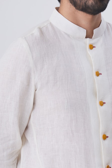 Gaurav Katta_White Linen Kurta _at_Aza_Fashions