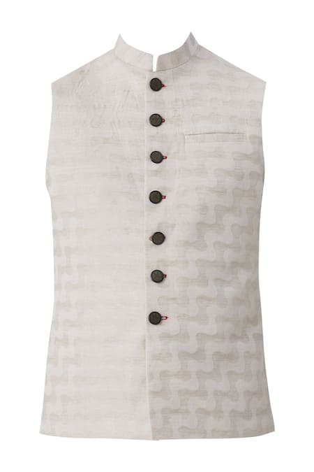 Buy_Gaurav Katta_Beige Silk Bundi _Online_at_Aza_Fashions