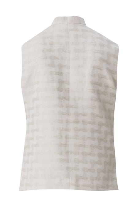 Shop_Gaurav Katta_Beige Silk Bundi _Online_at_Aza_Fashions