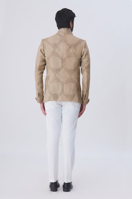 Gaurav Katta Printed Silk Jute Bandhgala 