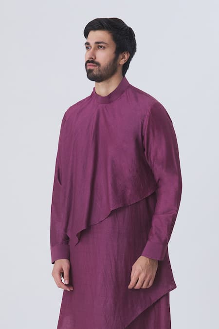 Shop Kommal Sood Purple Cotton Silk Draped Kurta Set at Aza Fashions Shop_Kommal Sood_Purple Cotton Silk Draped Kurta Set _at_Aza_Fashions