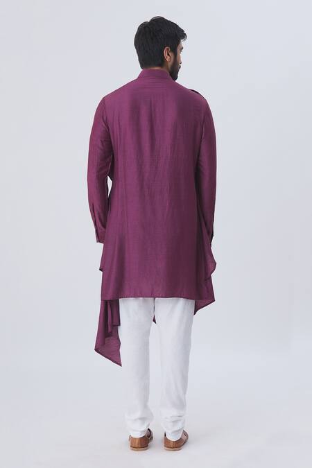 Kommal Sood Purple Cotton Silk Draped Kurta Set Online at Aza Fashions Kommal Sood_Purple Cotton Silk Draped Kurta Set _Online_at_Aza_Fashions