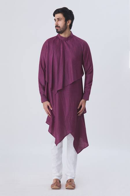 Shop Kommal Sood Purple Cotton Silk Draped Kurta Set Online at Aza Fashions Shop_Kommal Sood_Purple Cotton Silk Draped Kurta Set _Online_at_Aza_Fashions