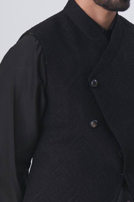 Kommal Sood Black Cotton Silk Embroidered Bundi And Kurta Set at Aza Fashions Kommal Sood_Black Cotton Silk Embroidered Bundi And Kurta Set _at_Aza_Fashions