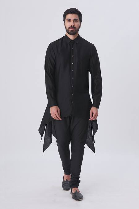Kommal Sood Black Cotton Silk Draped Kurta Set Online at Aza Fashions Kommal Sood_Black Cotton Silk Draped Kurta Set _Online_at_Aza_Fashions