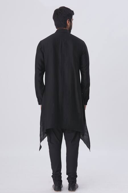 Shop Kommal Sood Black Cotton Silk Draped Kurta Set at Aza Fashions Shop_Kommal Sood_Black Cotton Silk Draped Kurta Set _at_Aza_Fashions