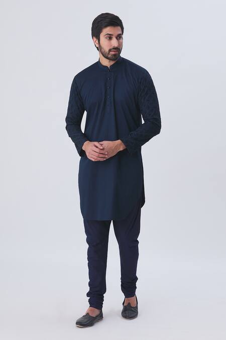 Buy Kommal Sood Blue Cotton Silk Embroidered Kurta Set Online at Aza Fashions Buy_Kommal Sood_Blue Cotton Silk Embroidered Kurta Set _Online_at_Aza_Fashions