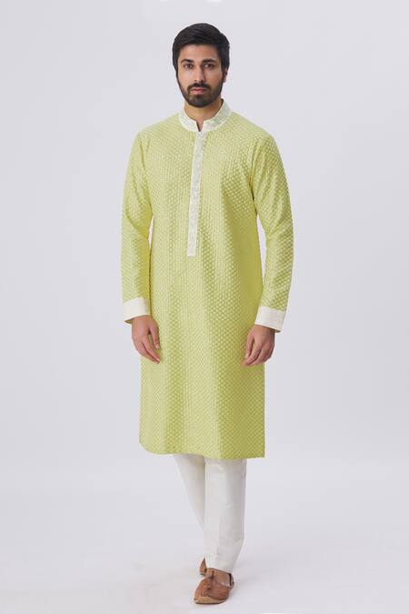 Kunal Anil Tanna Yellow Spun Silk Embroidered Kurta And Pant Set Online at Aza Fashions Kunal Anil Tanna_Yellow Spun Silk Embroidered Kurta And Pant Set _Online_at_Aza_Fashions
