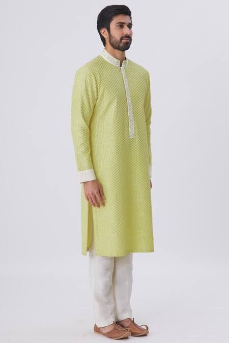 Buy Kunal Anil Tanna Yellow Spun Silk Embroidered Kurta And Pant Set Online at Aza Fashions Buy_Kunal Anil Tanna_Yellow Spun Silk Embroidered Kurta And Pant Set _Online_at_Aza_Fashions