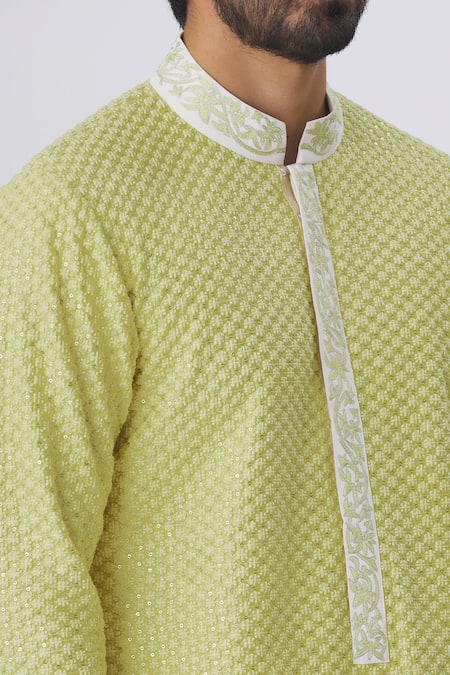 Kunal Anil Tanna Yellow Spun Silk Embroidered Kurta And Pant Set at Aza Fashions Kunal Anil Tanna_Yellow Spun Silk Embroidered Kurta And Pant Set _at_Aza_Fashions