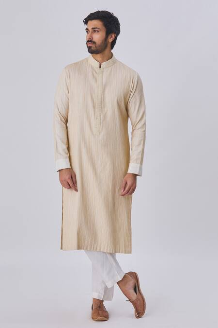Kunal Anil Tanna Beige Spun Silk Textured Kurta And Pant Set Online at Aza Fashions Kunal Anil Tanna_Beige Spun Silk Textured Kurta And Pant Set _Online_at_Aza_Fashions