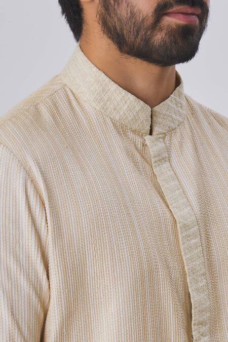 Kunal Anil Tanna Beige Spun Silk Textured Kurta And Pant Set at Aza Fashions Kunal Anil Tanna_Beige Spun Silk Textured Kurta And Pant Set _at_Aza_Fashions