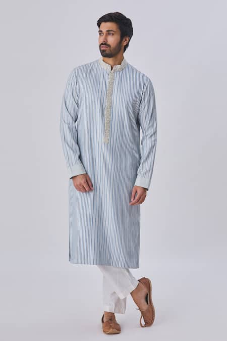 Kunal Anil Tanna Blue Spun Silk Textured Kurta And Pant Set Online at Aza Fashions Kunal Anil Tanna_Blue Spun Silk Textured Kurta And Pant Set _Online_at_Aza_Fashions