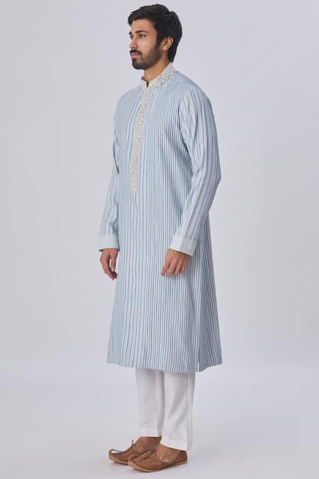Buy Kunal Anil Tanna Blue Spun Silk Textured Kurta And Pant Set Online at Aza Fashions Buy_Kunal Anil Tanna_Blue Spun Silk Textured Kurta And Pant Set _Online_at_Aza_Fashions