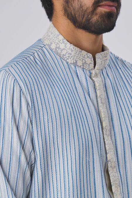 Kunal Anil Tanna Blue Spun Silk Textured Kurta And Pant Set at Aza Fashions Kunal Anil Tanna_Blue Spun Silk Textured Kurta And Pant Set _at_Aza_Fashions