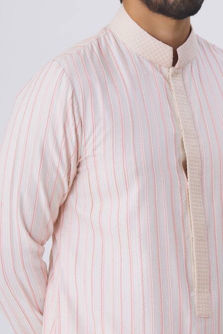 Kunal Anil Tanna Peach Spun Silk Textured Kurta And Pant Set at Aza Fashions Kunal Anil Tanna_Peach Spun Silk Textured Kurta And Pant Set _at_Aza_Fashions