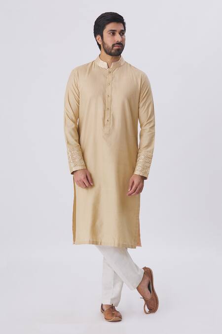 Kunal Anil Tanna Beige Spun Silk Textured Kurta And Pant Set Online at Aza Fashions Kunal Anil Tanna_Beige Spun Silk Textured Kurta And Pant Set _Online_at_Aza_Fashions