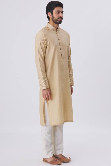 Buy Kunal Anil Tanna Beige Spun Silk Textured Kurta And Pant Set Online at Aza Fashions Buy_Kunal Anil Tanna_Beige Spun Silk Textured Kurta And Pant Set _Online_at_Aza_Fashions