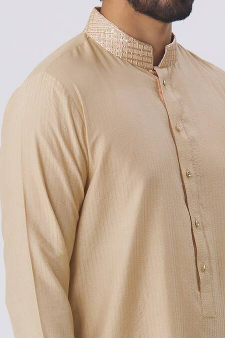 Kunal Anil Tanna Beige Spun Silk Textured Kurta And Pant Set at Aza Fashions Kunal Anil Tanna_Beige Spun Silk Textured Kurta And Pant Set _at_Aza_Fashions