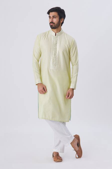 Kunal Anil Tanna Yellow Spun Silk Embellished Kurta And Pant Set Online at Aza Fashions Kunal Anil Tanna_Yellow Spun Silk Embellished Kurta And Pant Set _Online_at_Aza_Fashions