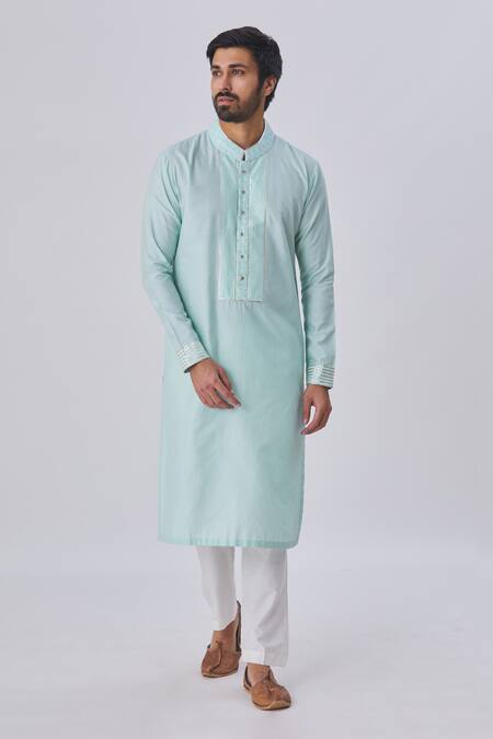 Kunal Anil Tanna Blue Spun Silk Embellished Kurta And Pant Set Online at Aza Fashions Kunal Anil Tanna_Blue Spun Silk Embellished Kurta And Pant Set _Online_at_Aza_Fashions