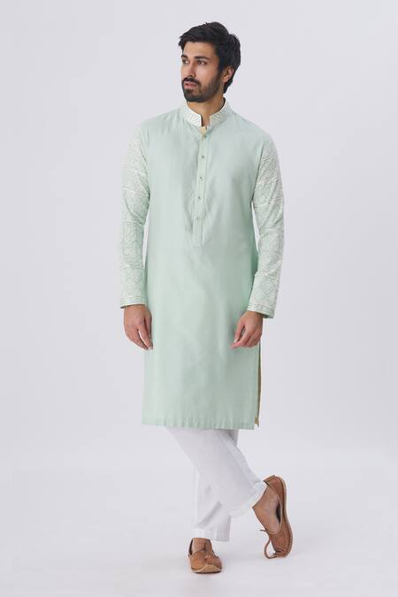 Kunal Anil Tanna Green Spun Silk Embellished Kurta And Pant Set Online at Aza Fashions Kunal Anil Tanna_Green Spun Silk Embellished Kurta And Pant Set _Online_at_Aza_Fashions