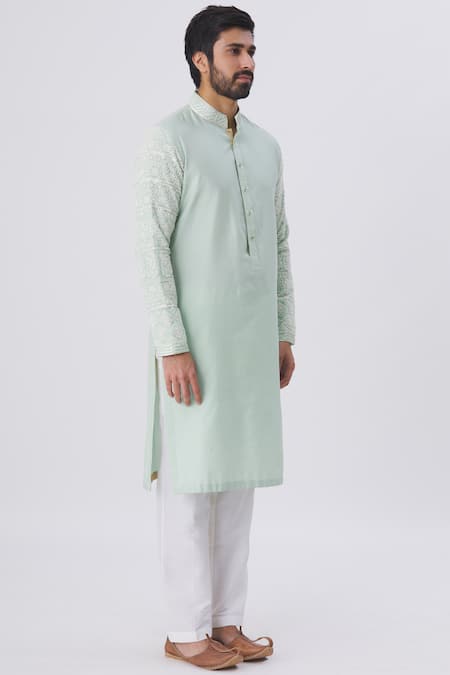Buy Kunal Anil Tanna Green Spun Silk Embellished Kurta And Pant Set Online at Aza Fashions Buy_Kunal Anil Tanna_Green Spun Silk Embellished Kurta And Pant Set _Online_at_Aza_Fashions