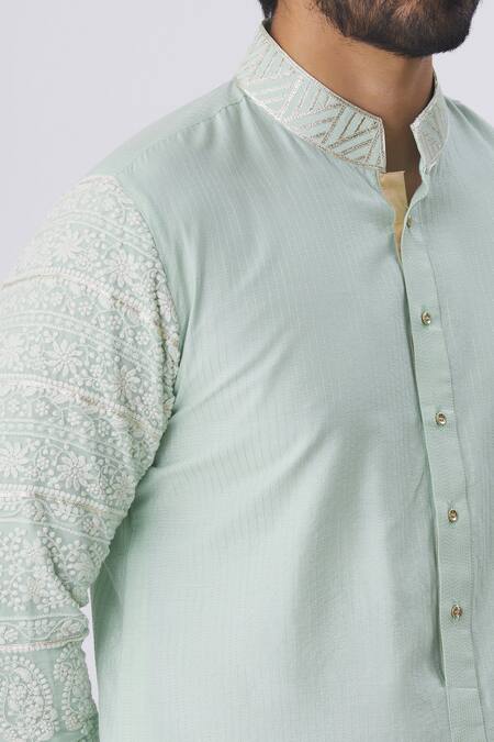 Kunal Anil Tanna Green Spun Silk Embellished Kurta And Pant Set at Aza Fashions Kunal Anil Tanna_Green Spun Silk Embellished Kurta And Pant Set _at_Aza_Fashions