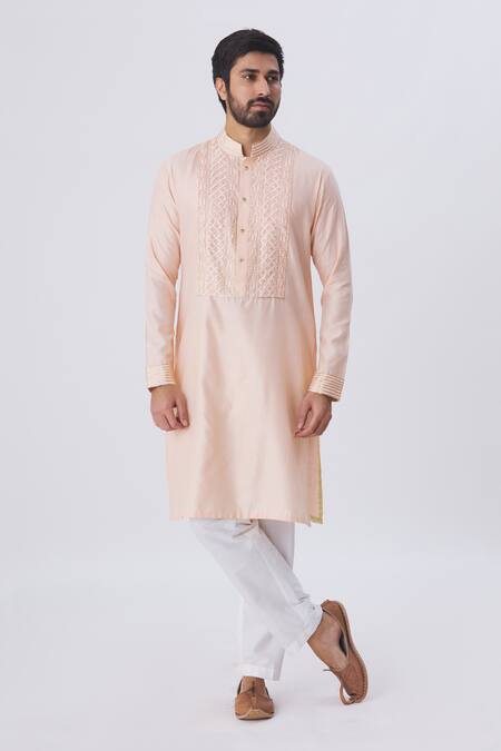 Kunal Anil Tanna Peach Spun Silk Embellished Kurta And Pant Set Online at Aza Fashions Kunal Anil Tanna_Peach Spun Silk Embellished Kurta And Pant Set _Online_at_Aza_Fashions
