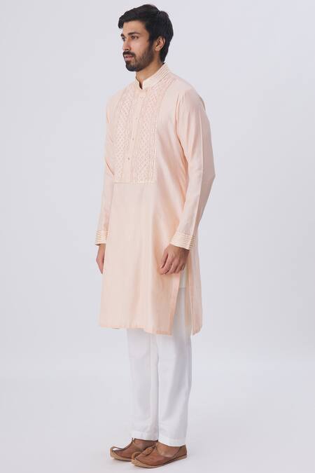 Buy Kunal Anil Tanna Peach Spun Silk Embellished Kurta And Pant Set Online at Aza Fashions Buy_Kunal Anil Tanna_Peach Spun Silk Embellished Kurta And Pant Set _Online_at_Aza_Fashions