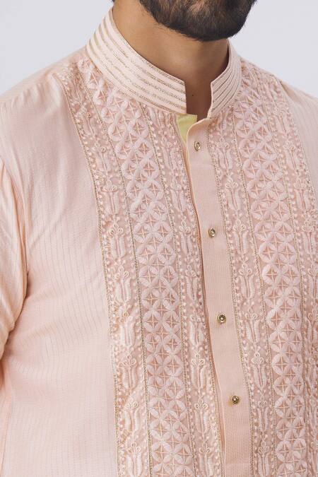 Kunal Anil Tanna Peach Spun Silk Embellished Kurta And Pant Set at Aza Fashions Kunal Anil Tanna_Peach Spun Silk Embellished Kurta And Pant Set _at_Aza_Fashions